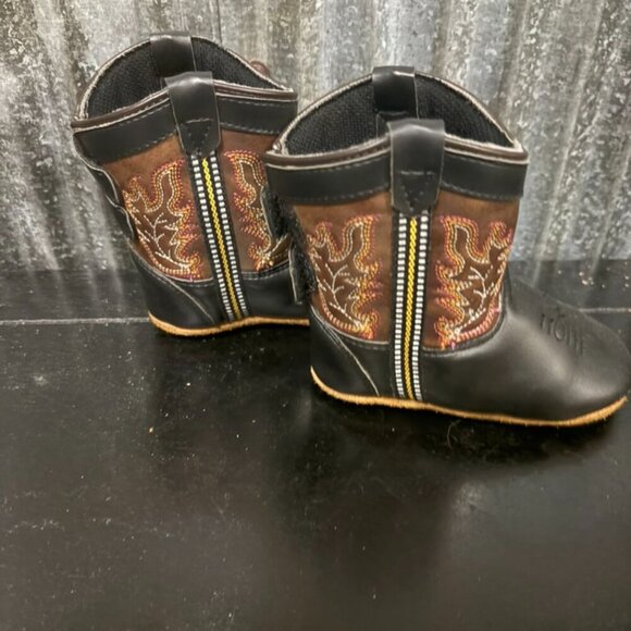 Kids Baby Cowboy Boots Western Embroidered Black Brown Size 4 - Picture 6 of 7